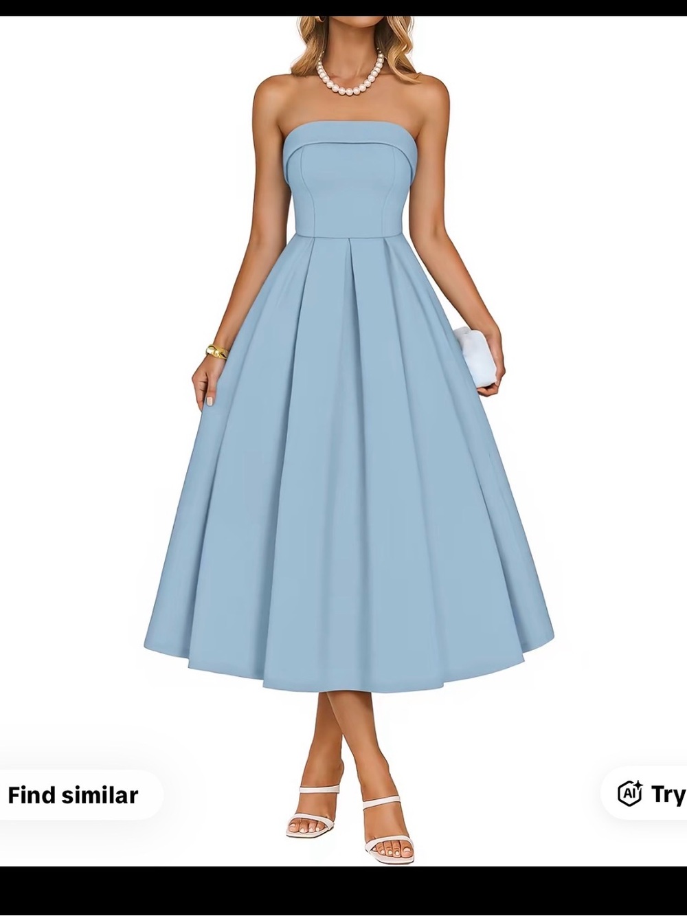 Strapless Midi Tea-Length Dress in Light Blue